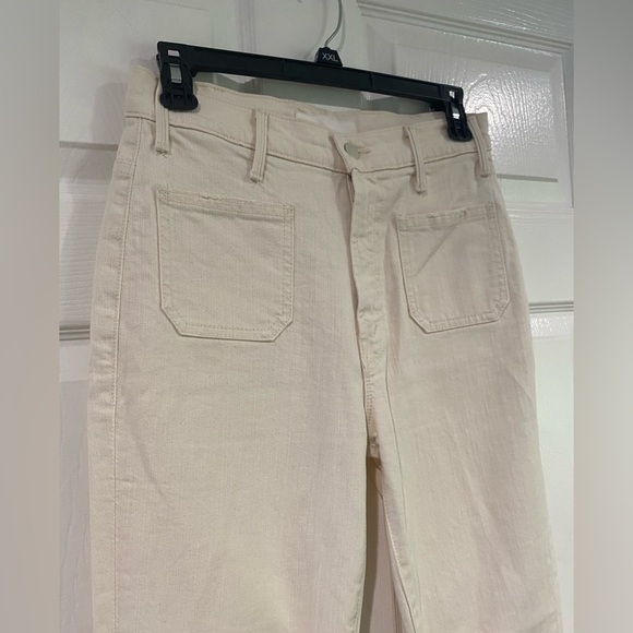Mother The Hustler Patch Pocket Flood Jeans Cream High Rise Bootcut Size 25 - Picture 3 of 16